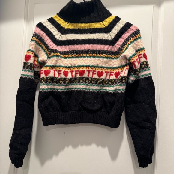 Teddy Fresh Black Zip-Up Sweater with Multicolor Fair Isle Hearts - Picture 5 of 5